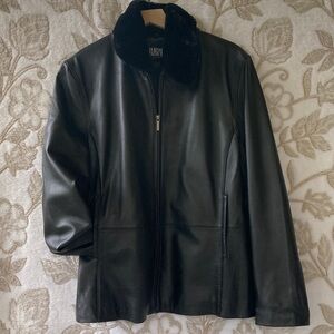 NEW Blassport Genuine Leather Zip Jacket Removable Fur Collar Fully Lined Sz XXL